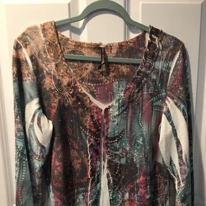 Multiprint Cardigan Sweater, Sz Med, Open front